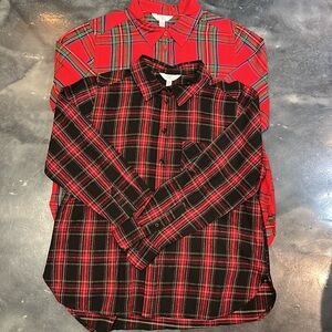 Bundle 2 Time and Tru Women’s Plaid Button Down Shirts Red Black Cotton Size M